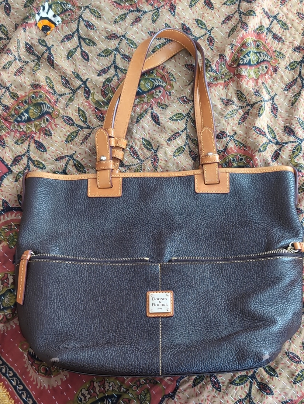Dooney And Bourke Pebbled Leather Two Toned Tote Bag